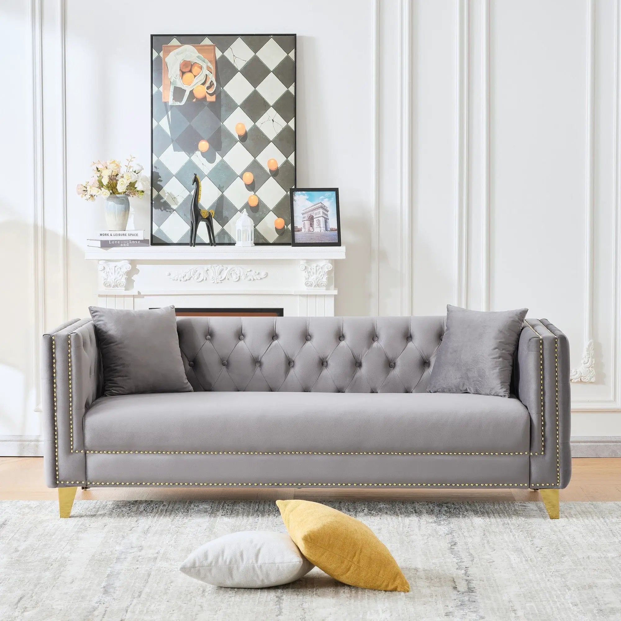 3 Seater Deep Seat Sofa, Sofa With Button Nailhead, Square Arm by Unique Piece Furniture