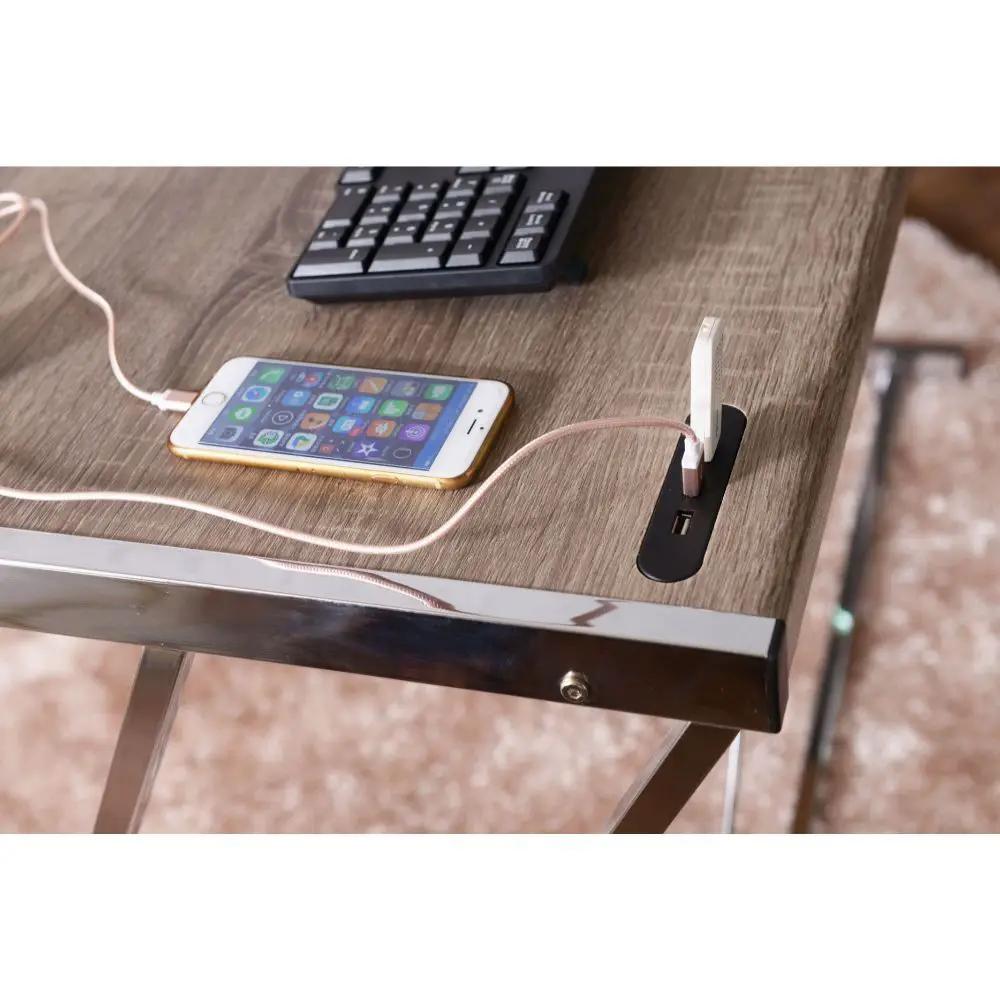 Finis - Writing Desk With USB - Weathered Oak & Chrome by Unique Piece Furniture