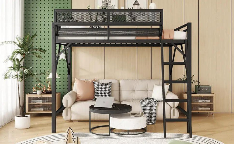 Full Size Loft Bed with Ladder and Storage Shelves by HouseOfZazla