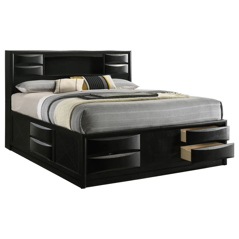 Briana Wood California King Storage Bookcase Bed Black by Unique Piece Furniture