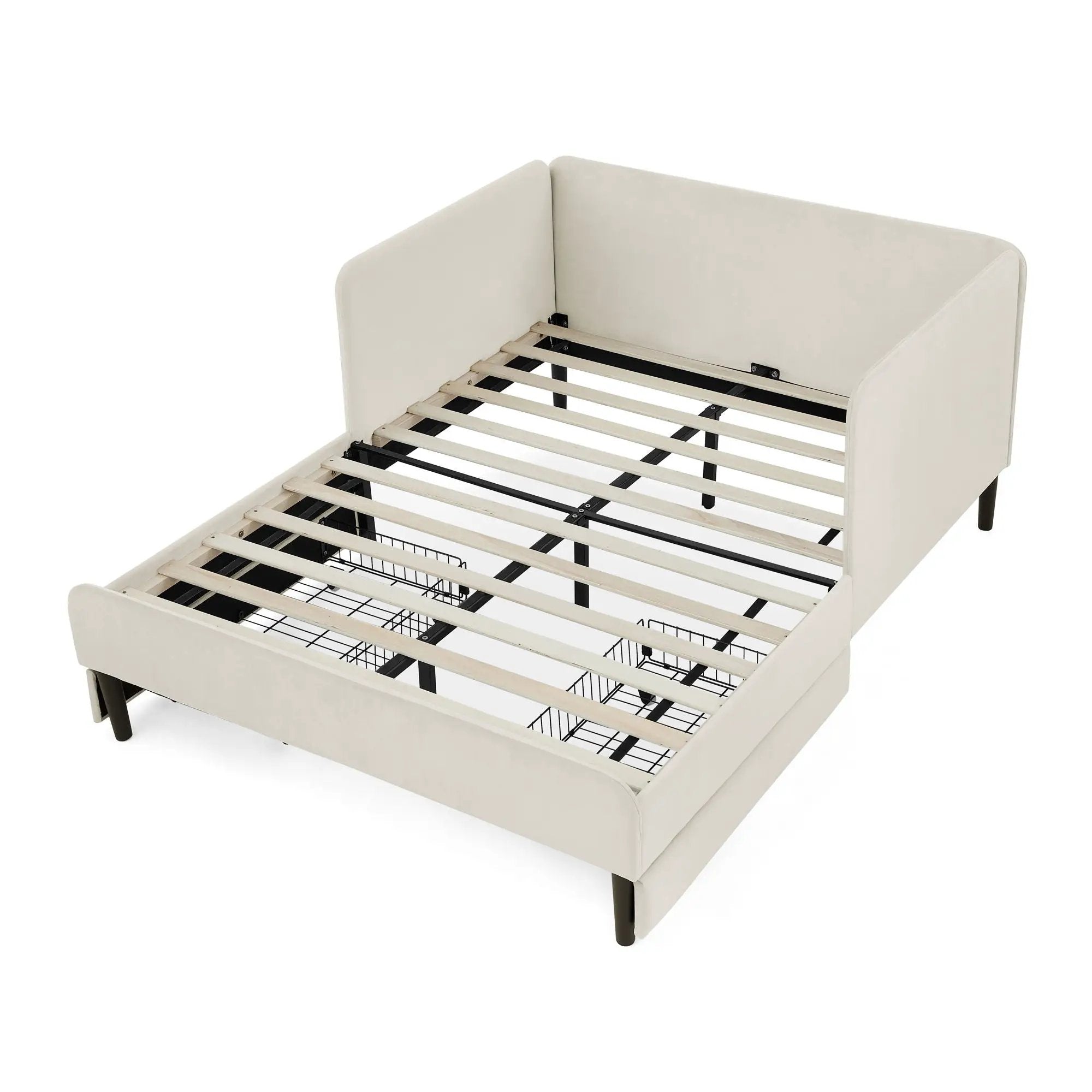Upholstered Platform Bed Frame With 2 Storage Drawers And Adjustable Sofa Bed