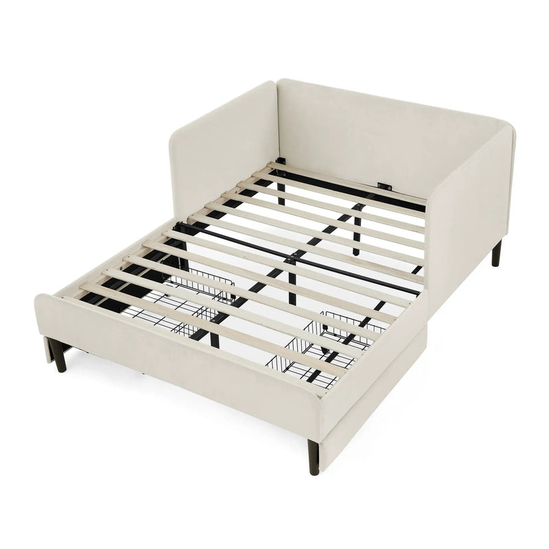Upholstered Platform Bed Frame With 2 Storage Drawers And Adjustable Sofa Bed