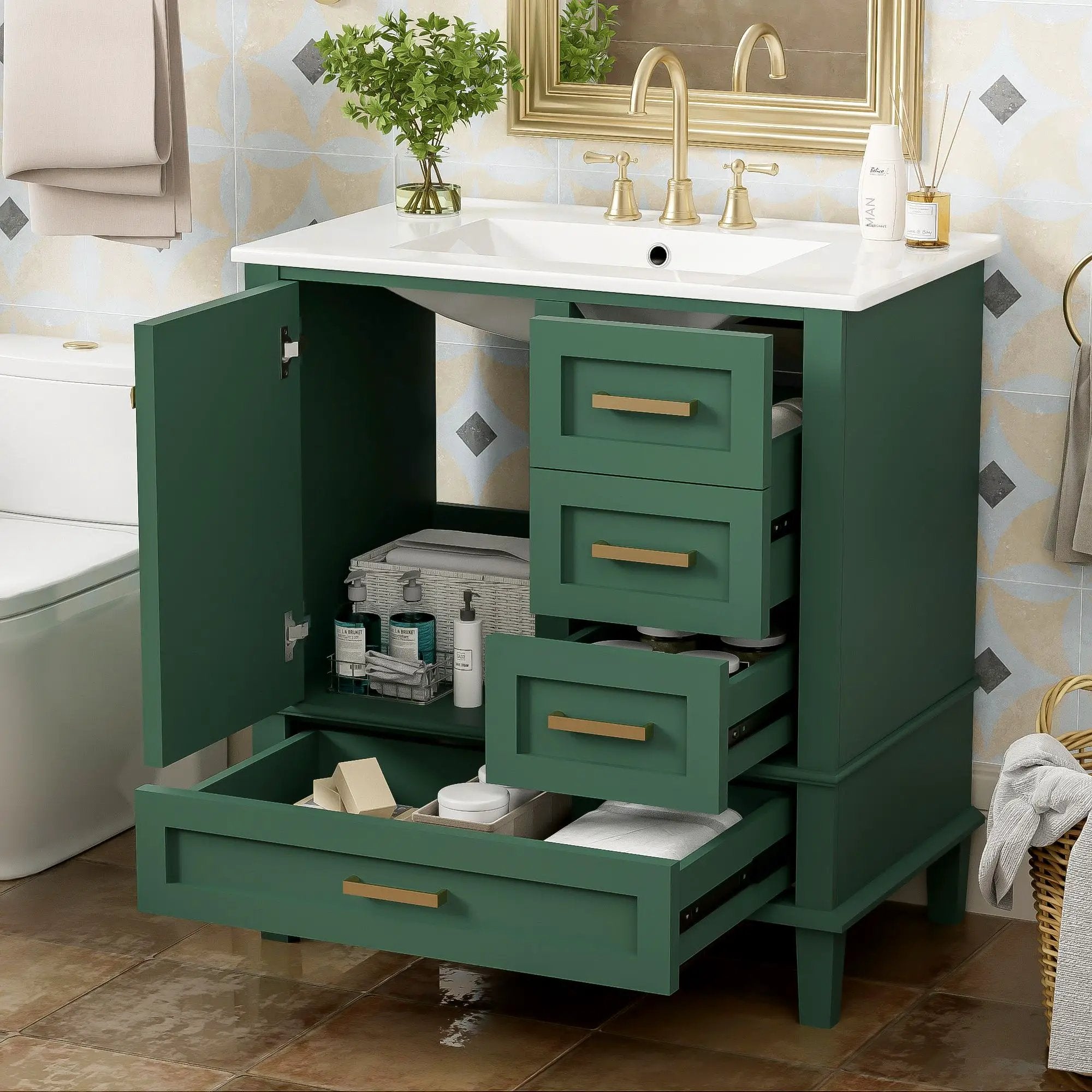 Bathroom Vanity, Modern Bathroom Cabinet With Sink Combo Set, Bathroom Storage Cabinet With A Soft Closing Door And 3 Drawers, Solid Wood Frame by Unique Piece Furniture
