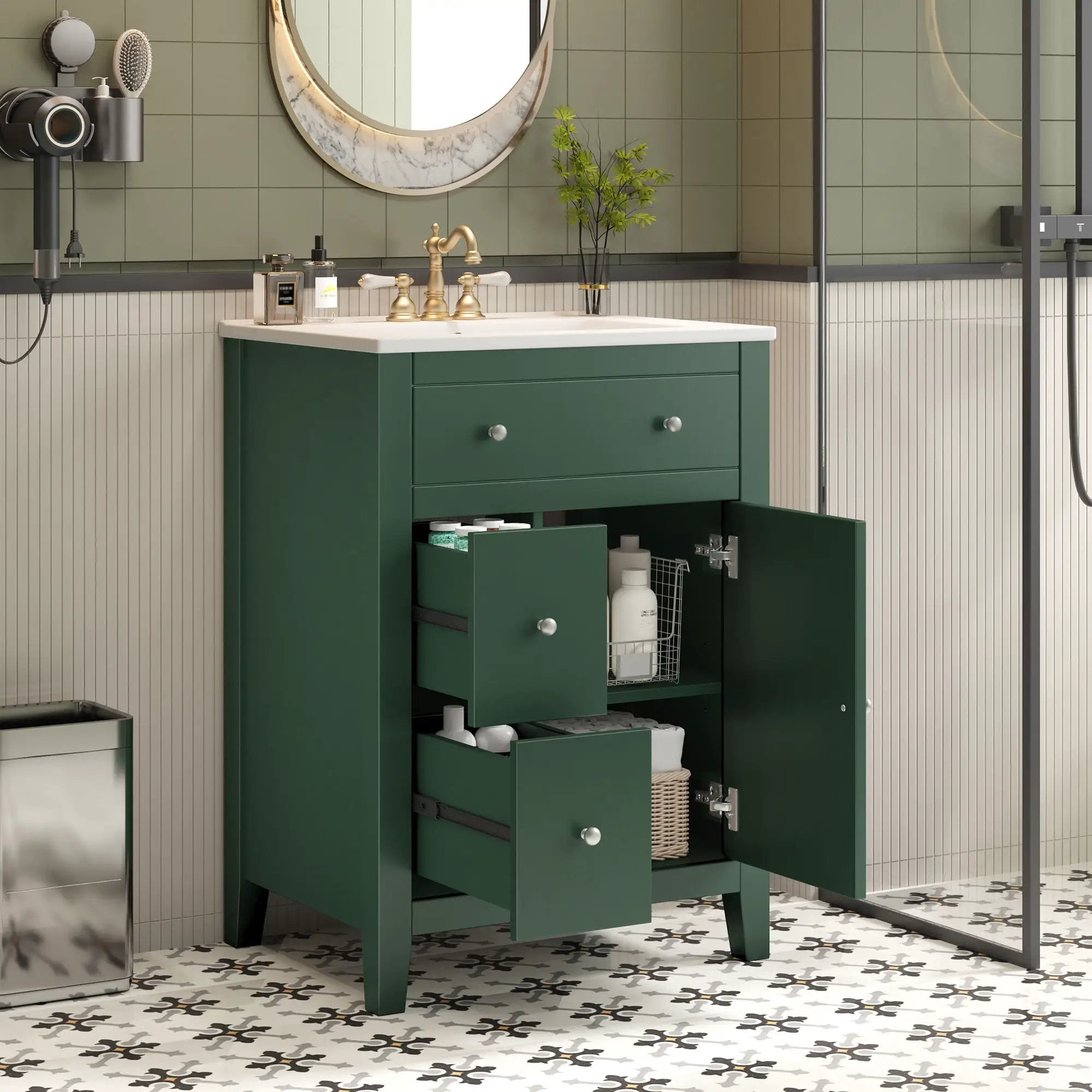 Bathroom Vanity With Basin, Rectangular Cabinet With 2 Drawers And Soft Closing Door by HouseOfZazla