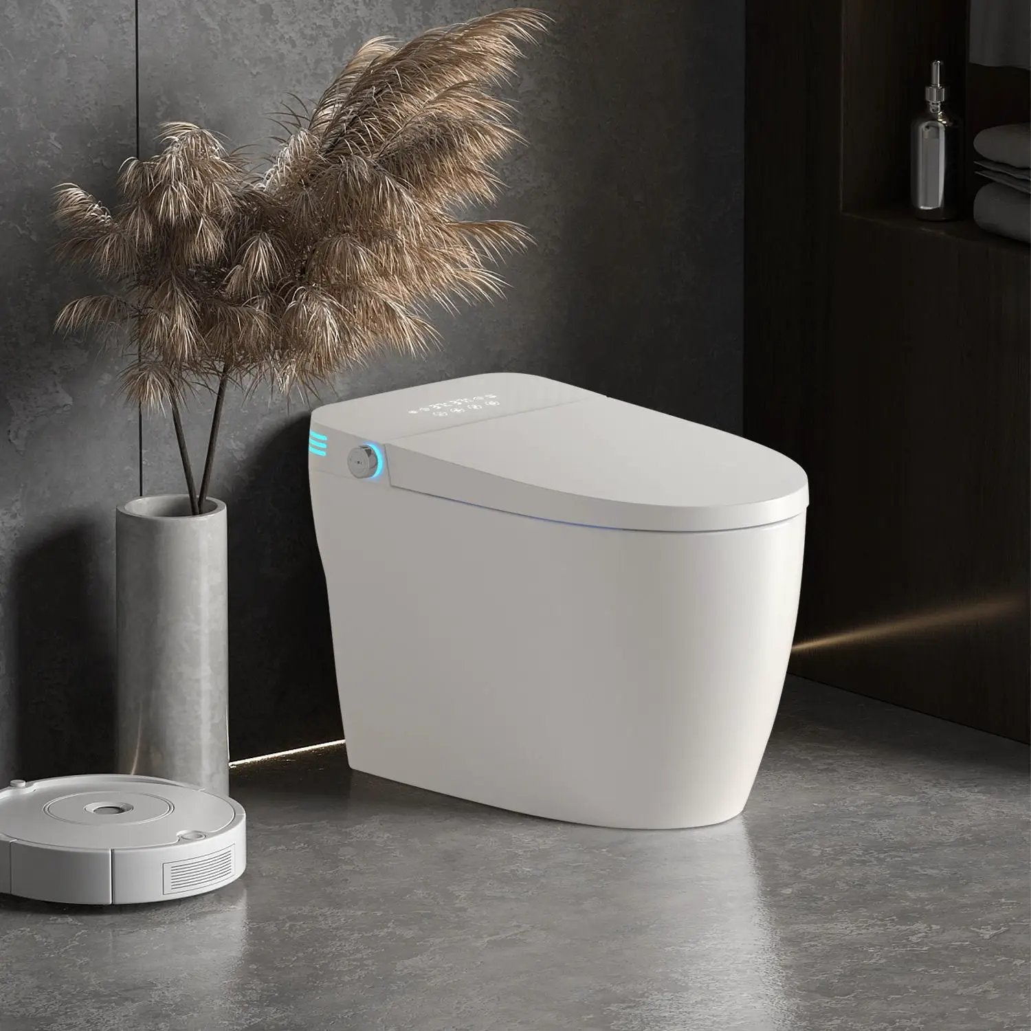 Tankless Smart Toilet With Bidet Built In, 1 Piece Bidet Toilet Seat, Auto Flush, Heated Seat, Warm Water And Dry, Adjustable Temp, Remote Control Side Know - White by HouseOfZazla