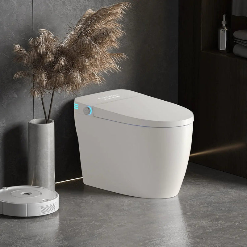 Tankless Smart Toilet With Bidet Built In, 1 Piece Bidet Toilet Seat, Auto Flush, Heated Seat, Warm Water And Dry, Adjustable Temp, Remote Control Side Know - White by HouseOfZazla