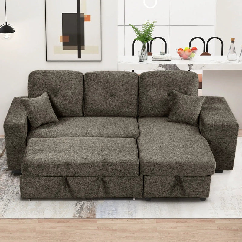 Reversible Sleeper Sectional Sofa Bed With Side Shelf And 2 Stools, Pull-Out L-Shaped Sofa Bed, Corner Sofa-Bed With Storage Chaise Left / Right Hande For Living Room by HouseOfZazla