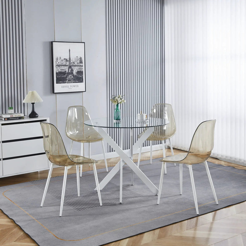 Dining Table With Cross Metal Leg And Tempered Glass, Modern Space Saving Kitchen Table For Living Room by Unique Piece Furniture