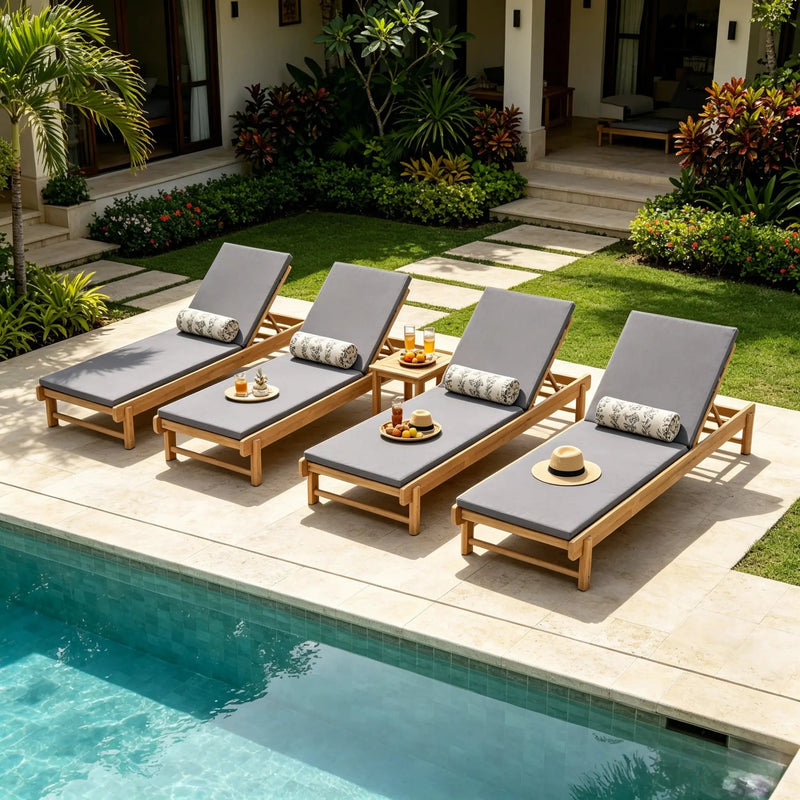 Light Teak Acacia Wood Chaise Lounge Set by HouseOfZazla