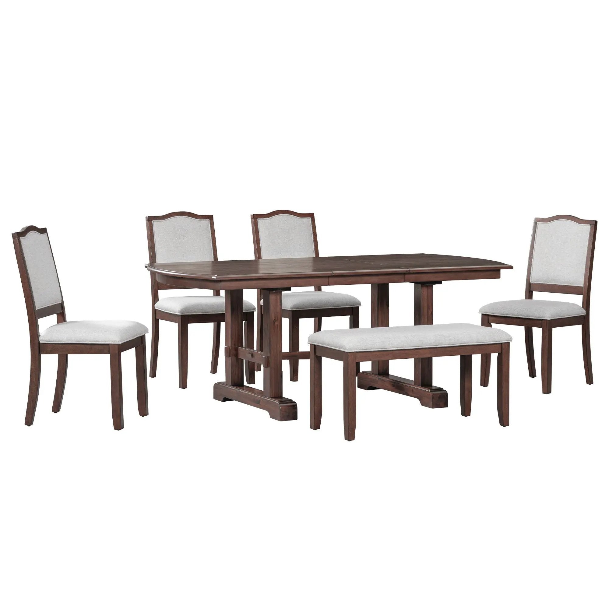 6 Piece Extendable Dining Table Set, Wood Table With Removable Leaf, 4 Upholstered Chairs And Bench - Cherry by Unique Piece Furniture