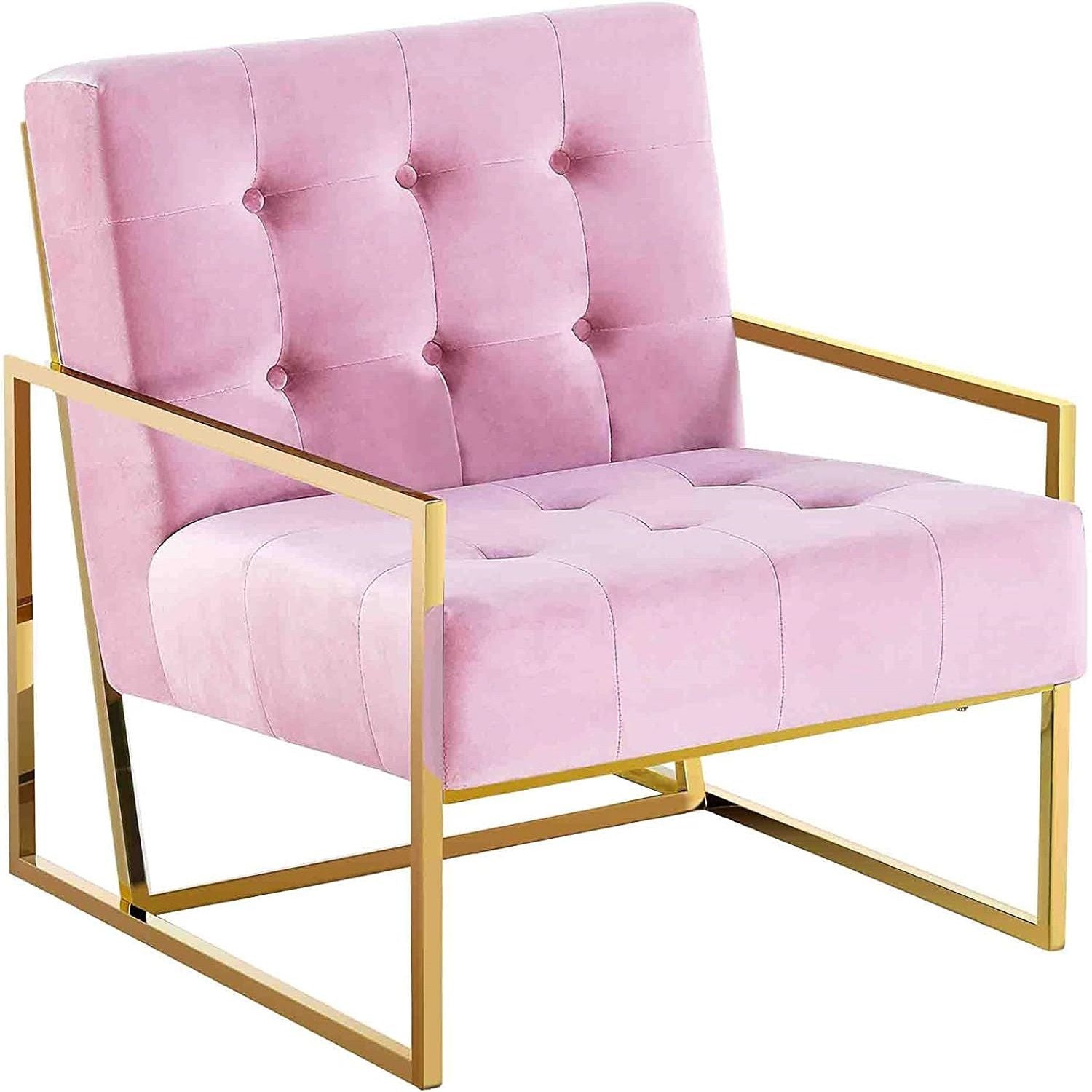 Tufted Accent Armchair With Frame For Living Room - Pink / Gold by Unique Piece Furniture