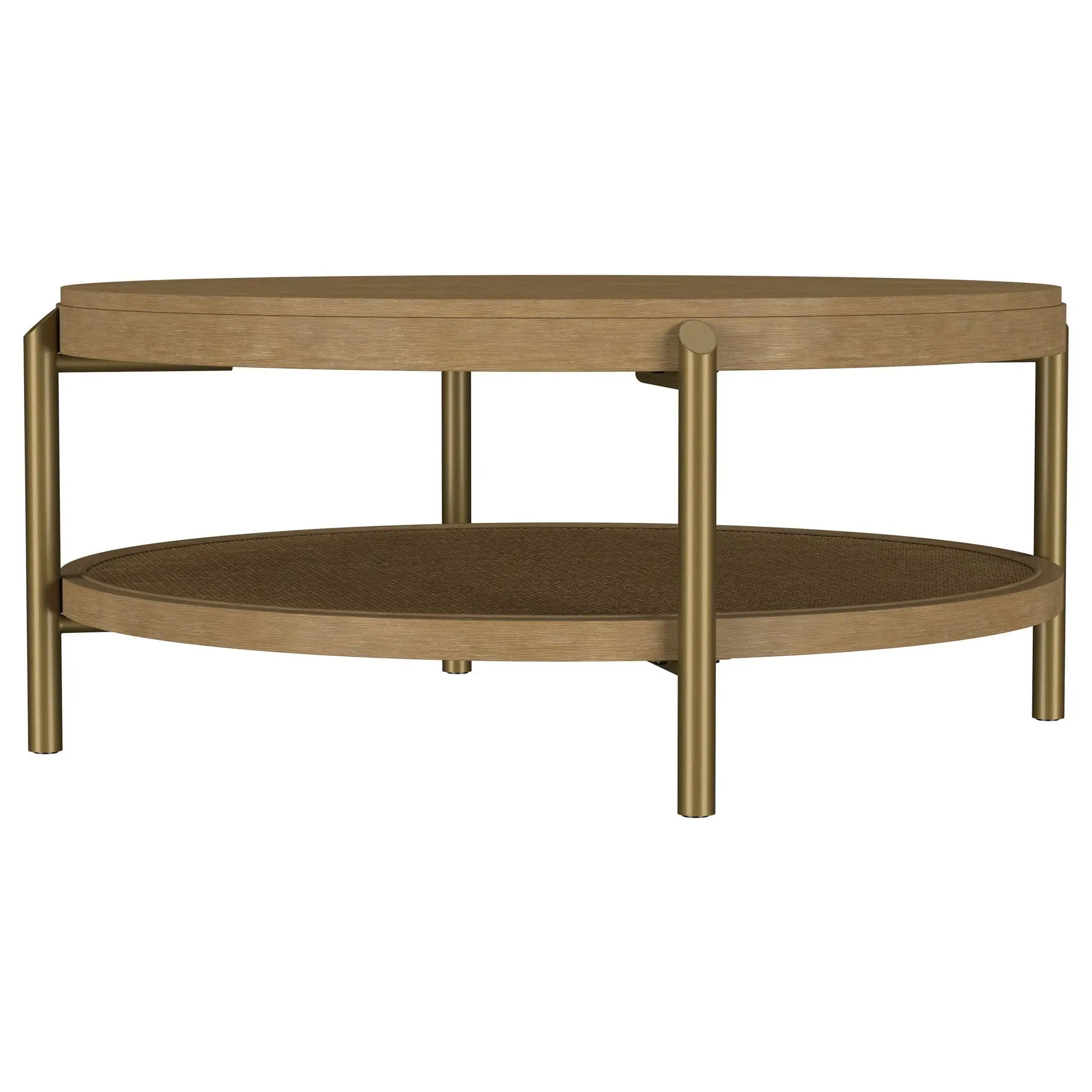 Arini Round Coffee Table With Storage Shelf Sand Wash by Unique Piece Furniture