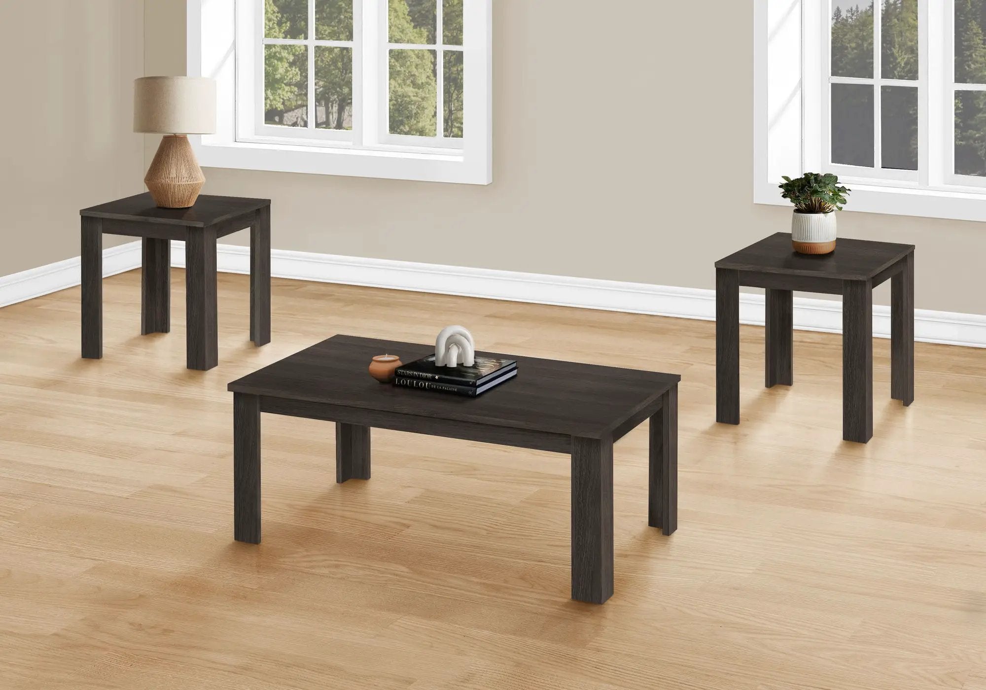 Table Set, Coffee, End, Side, Accent For Living Room, Transitional (Set of 3) - Oak by HouseOfZazla