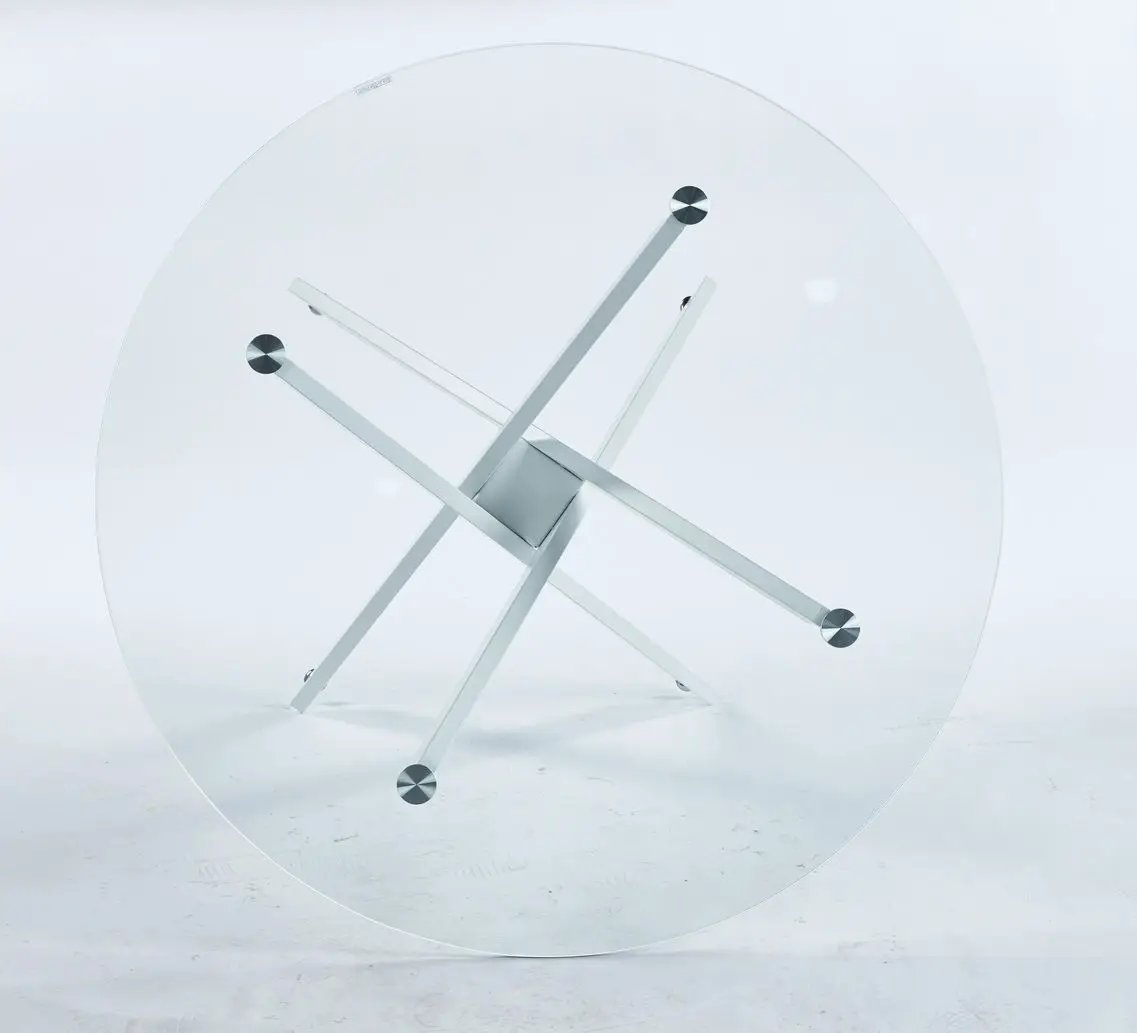 Dining Table With Cross Metal Leg And Tempered Glass, Modern Space Saving Kitchen Table For Living Room by HouseOfZazla