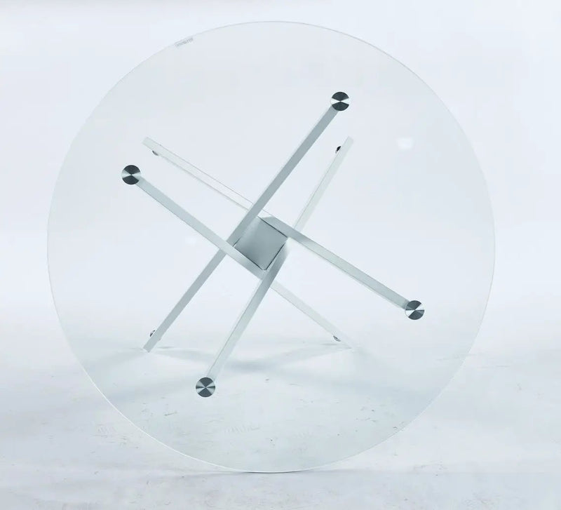 Dining Table With Cross Metal Leg And Tempered Glass, Modern Space Saving Kitchen Table For Living Room by HouseOfZazla