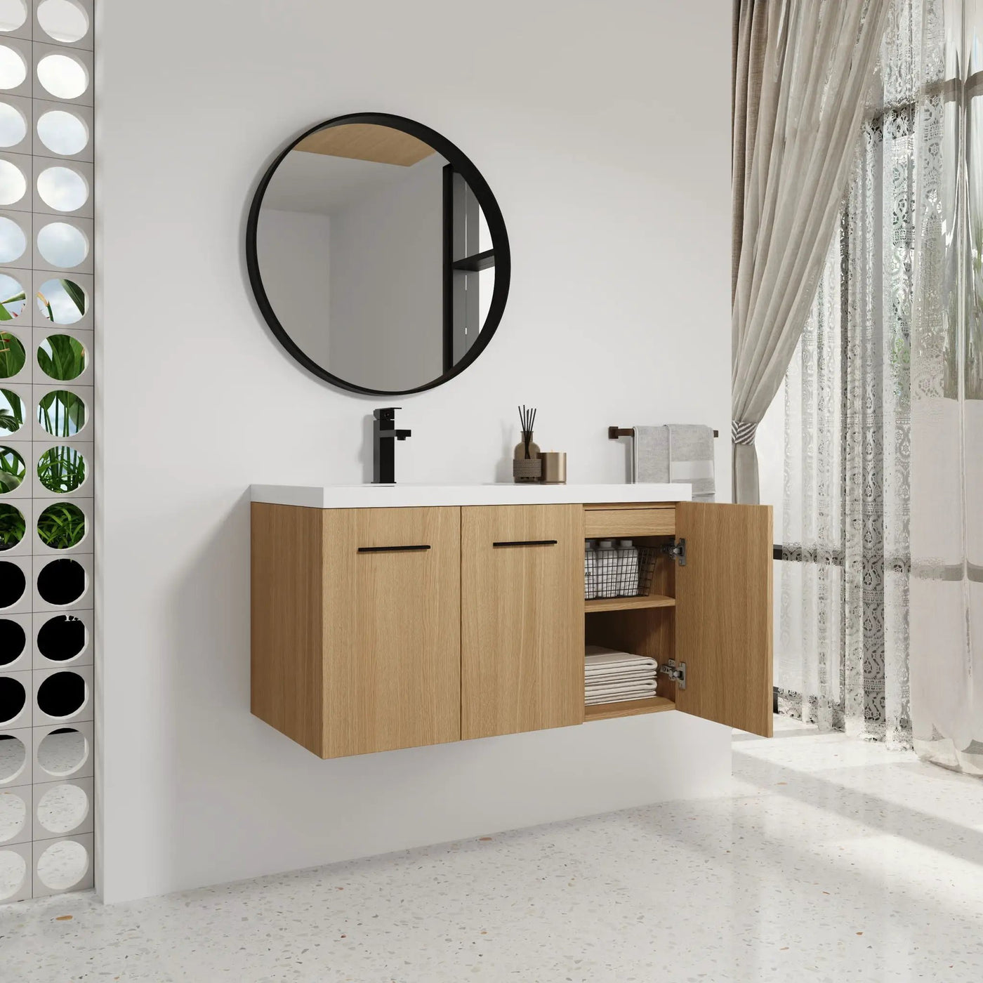 Wall Mounted Floating Bathroom Vanity With Sink, 3 Door Modular Cabinet by Unique Piece Furniture