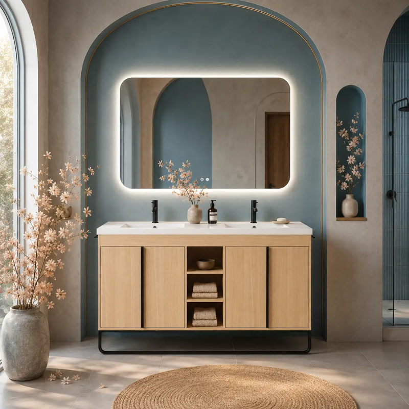 60" Freestanding Bathroom Vanity With Resin Double Sink, photo 2 of 10
