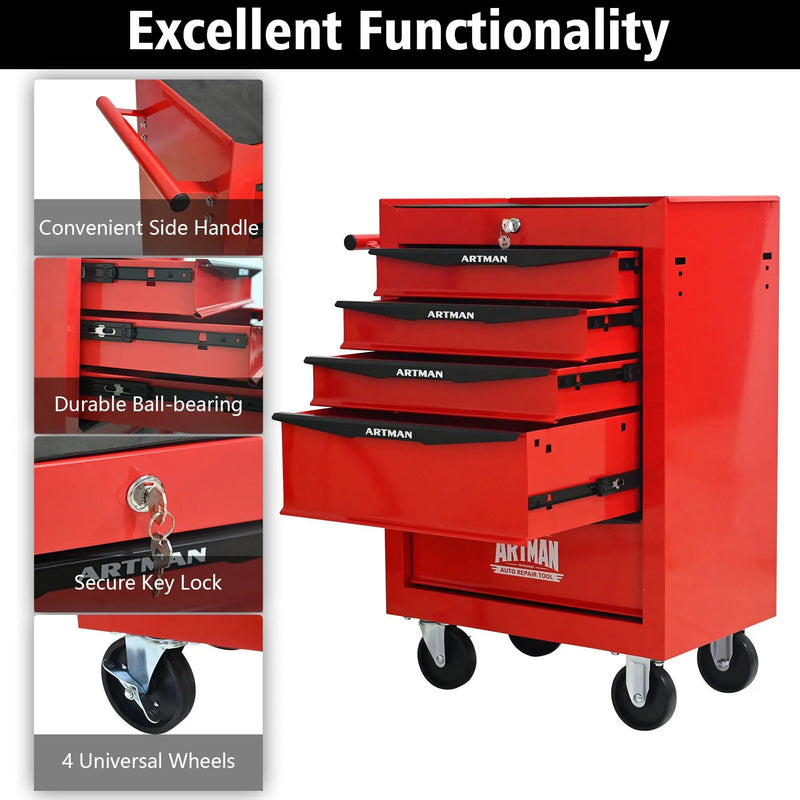 Rolling Metal Tool Chest With Drawers, Steel Storage Cabinet With Ball Bearing Slides by HouseOfZazla