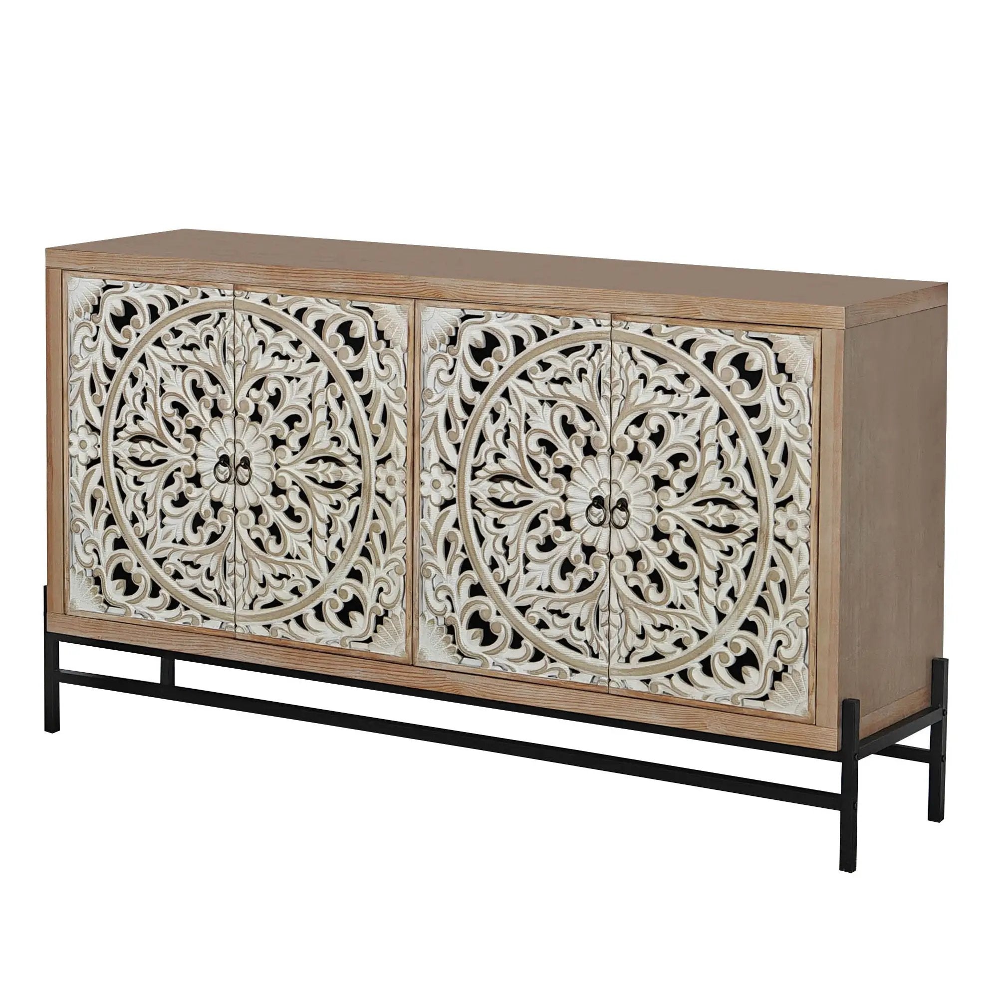 Carved 4 Door Cabinet, Storage Sideboard For Living Room - Multi by Unique Piece Furniture