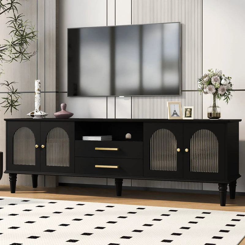 TV Stand For TVs Up To 75", Entertainment Center Media Console For Living Room - Black by HouseOfZazla