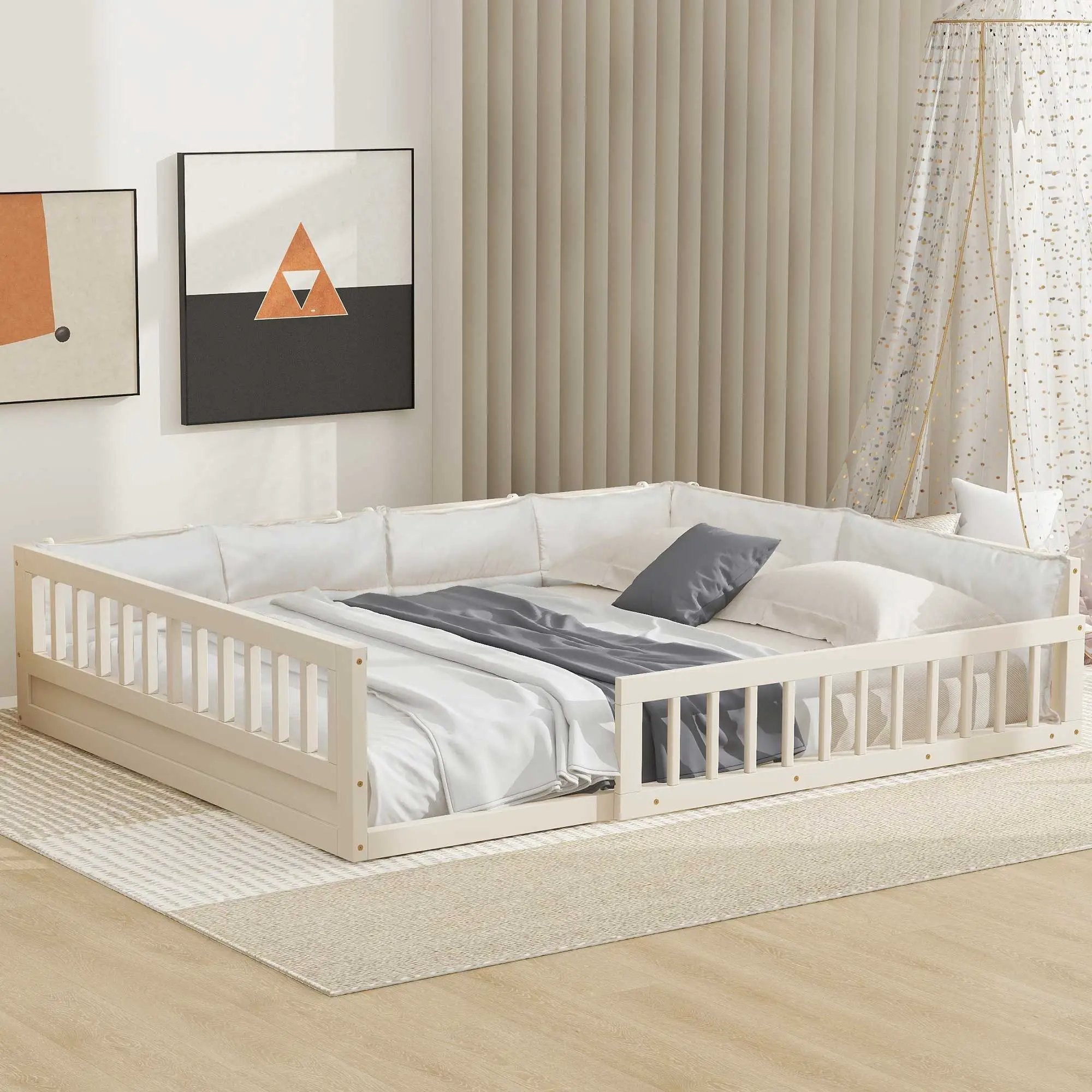 Upholstered Platform Bed With Guardrail And Pillow by Unique Piece Furniture
