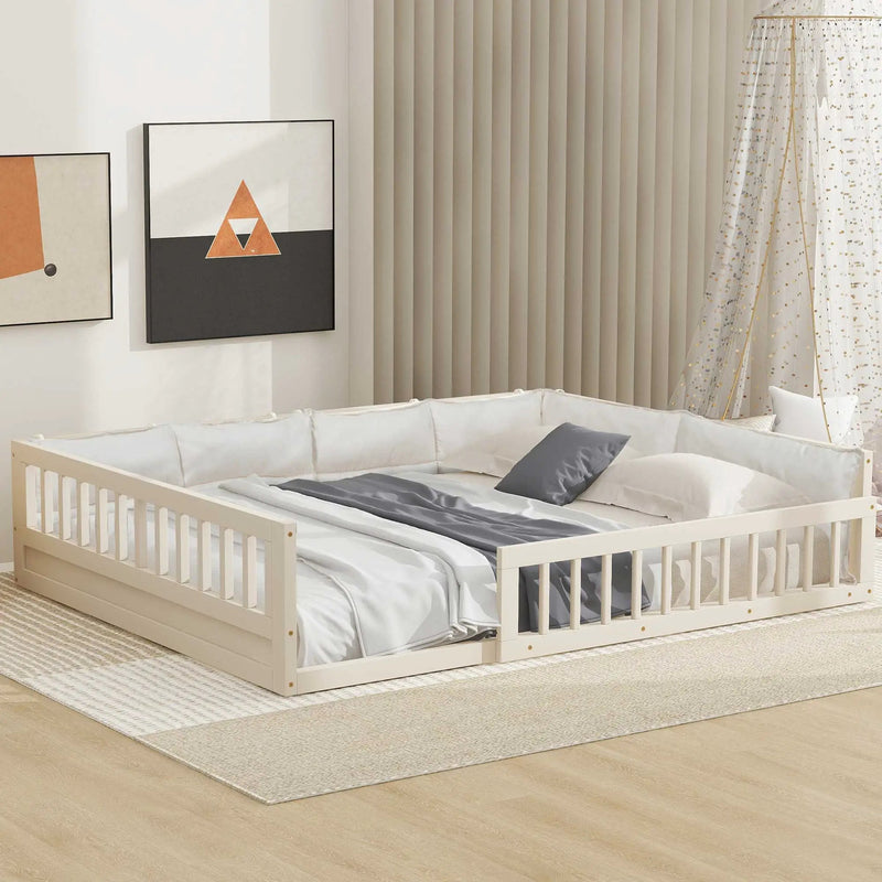 Upholstered Platform Bed With Guardrail And Pillow by HouseOfZazla