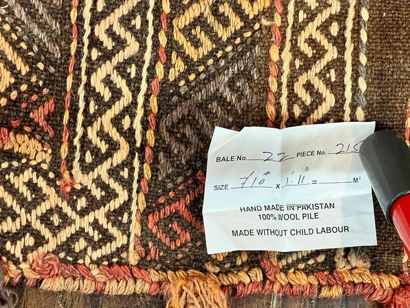 Tribal Runner Rug 2x8, Pakistani Turkoman Runner, Wool Handmade Vintage Rug by Jewel Rugs