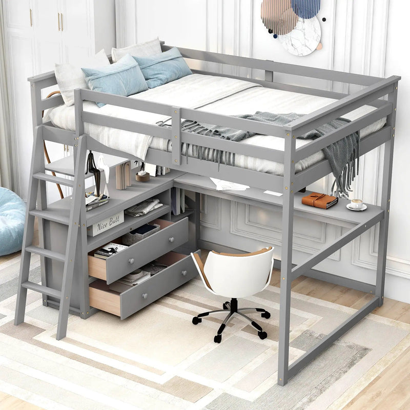 Modern Loft Bed With Built In Desk, Shelves, And 2 Drawers by Unique Piece Furniture