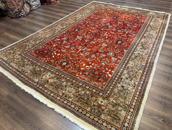 Persian Tabriz Rug 6x10, Burnt Orange and Tan, Animal Pictorials, Deer, Floral, Taba Tabae Carpet, photo 2 of 12