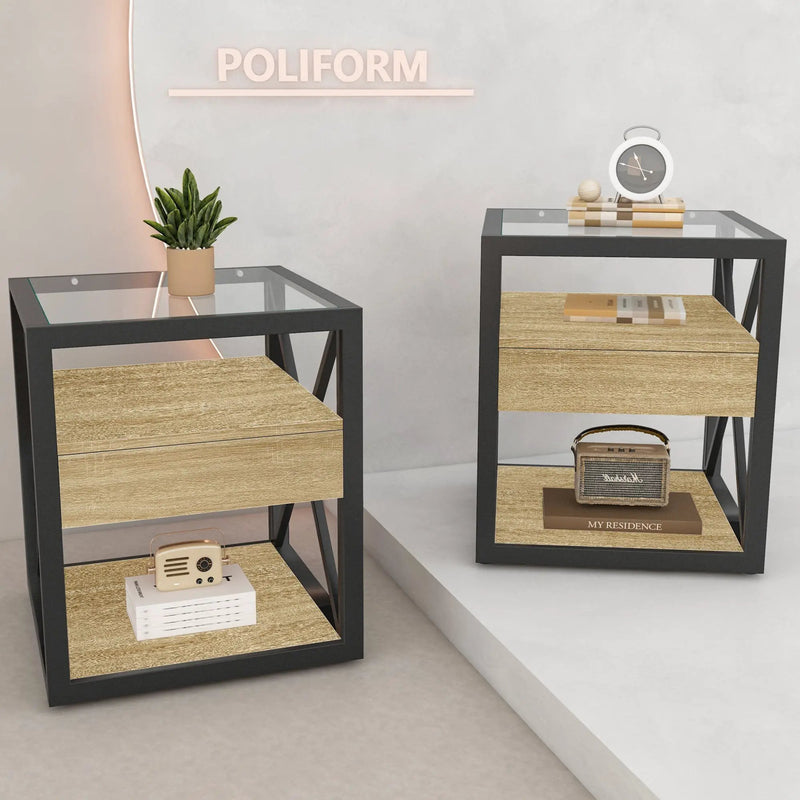 Set of 2 Modern End Tables with Drawer - Nightstands for Bedroom & Living Room by HouseOfZazla