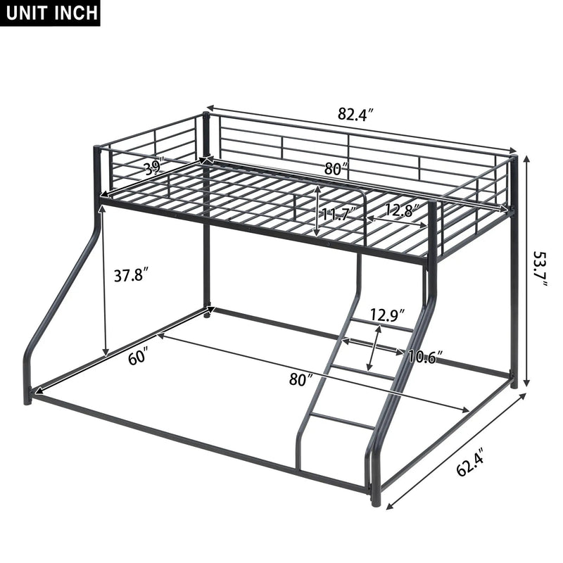 Metal Floor Bunk Bed With Sloped Ladder, Space Saving Design by HouseOfZazla
