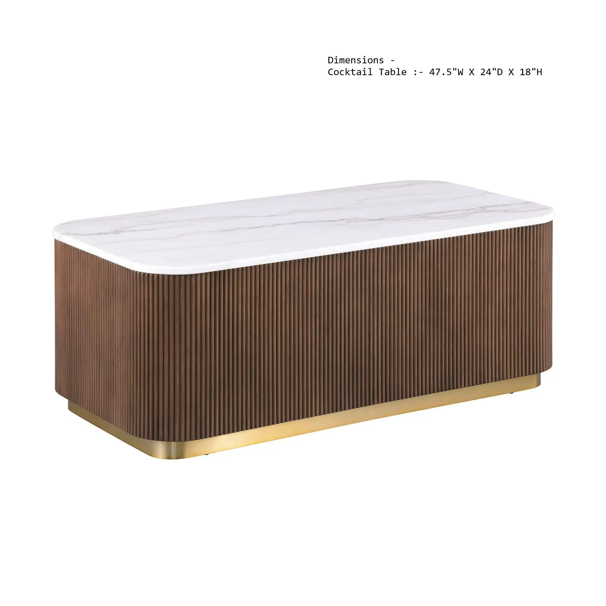 Rectangle Cocktail Table Genuine Accent Plinth Base Living Room - Brown / Gold / White by Unique Piece Furniture