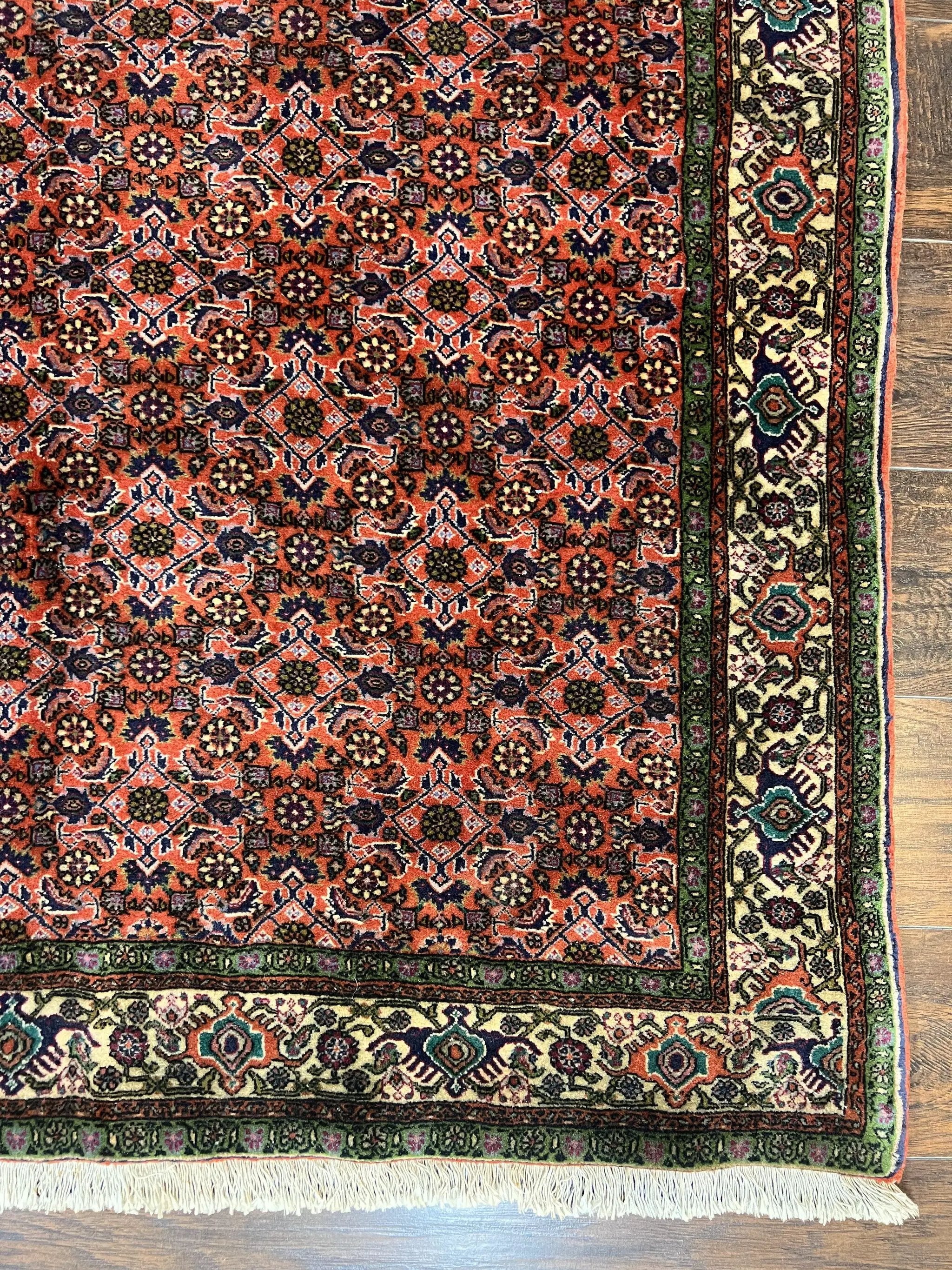 Antique Persian Bijar Rug 5x7, Allover Pattern, Hand Knotted Vintage Wool Tribal Oriental Carpet, Bidjar Rug, Red and Cream 5 x 7 ft, Handmade Rug by Jewel Rugs