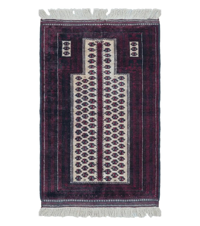 3' X 5' Handmade Fine Knotted Balouch Turkoman Prayer Silk Wool Rug by Jewel Rugs