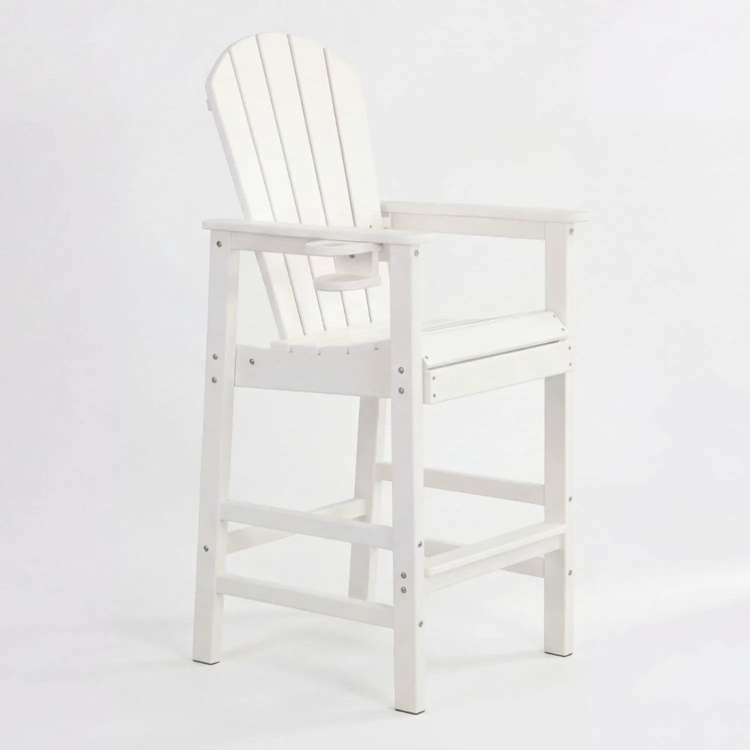 Outdoor Bar Height Adirondack Patio Chair With Cup Holder And Armrests All Weather UV Resistant - White by HouseOfZazla