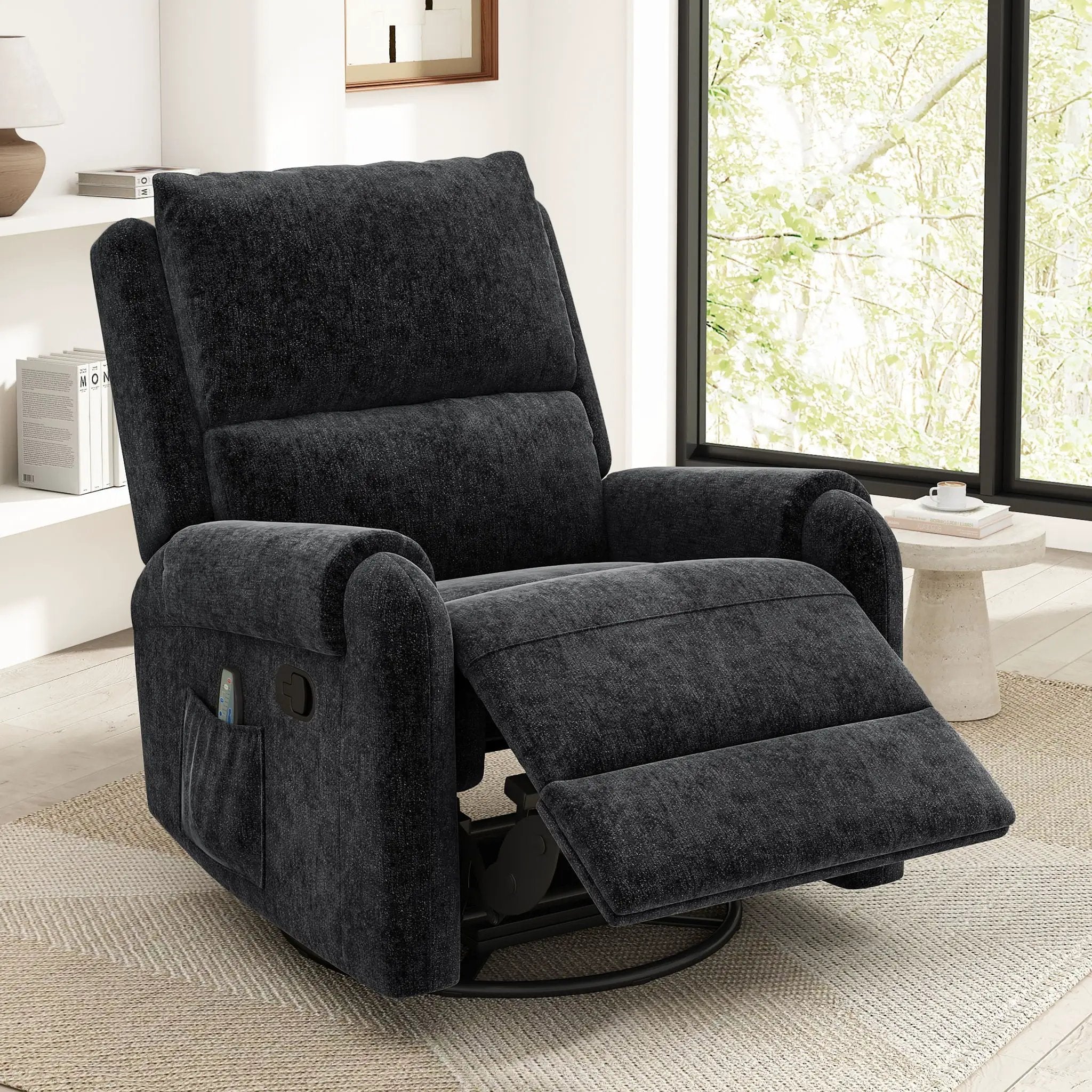 Manual Recliner Massage Chair With Swivel Rocker, 8 Massage Modes, Side Storage Pocket by Unique Piece Furniture