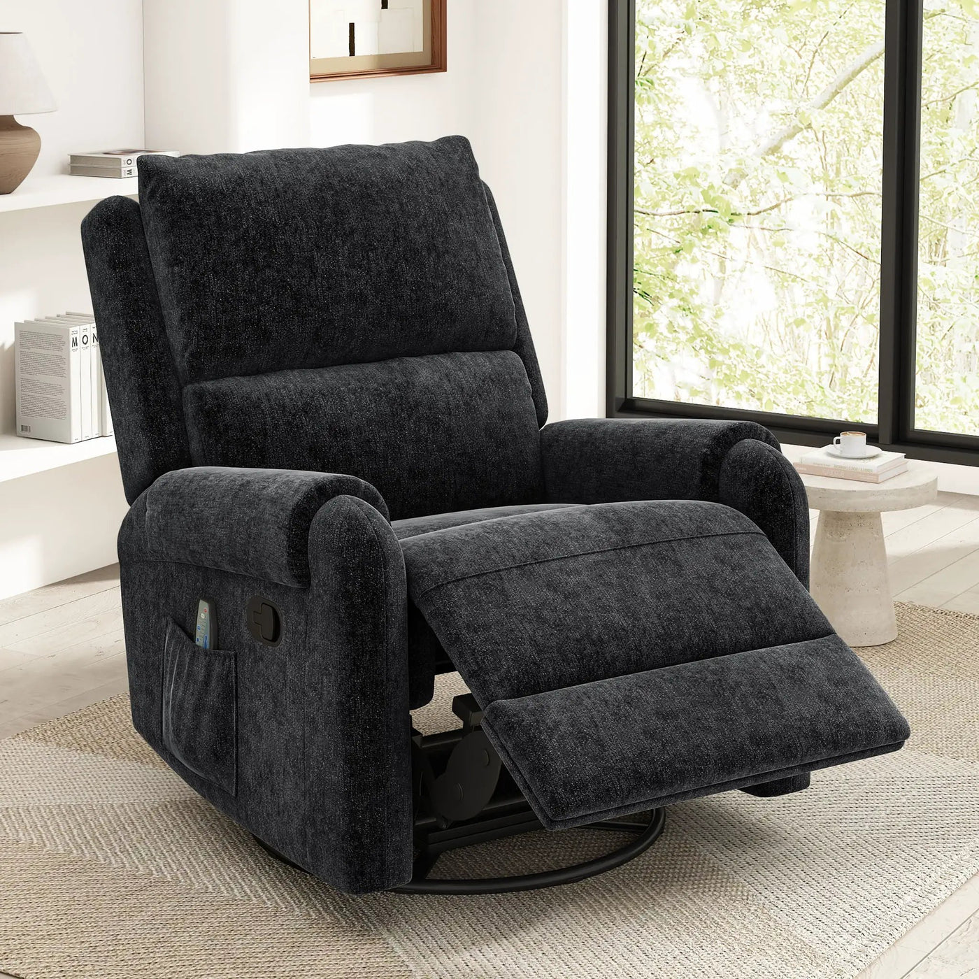 Manual Recliner Massage Chair With Swivel Rocker, 8 Massage Modes, Side Storage Pocket by Unique Piece Furniture