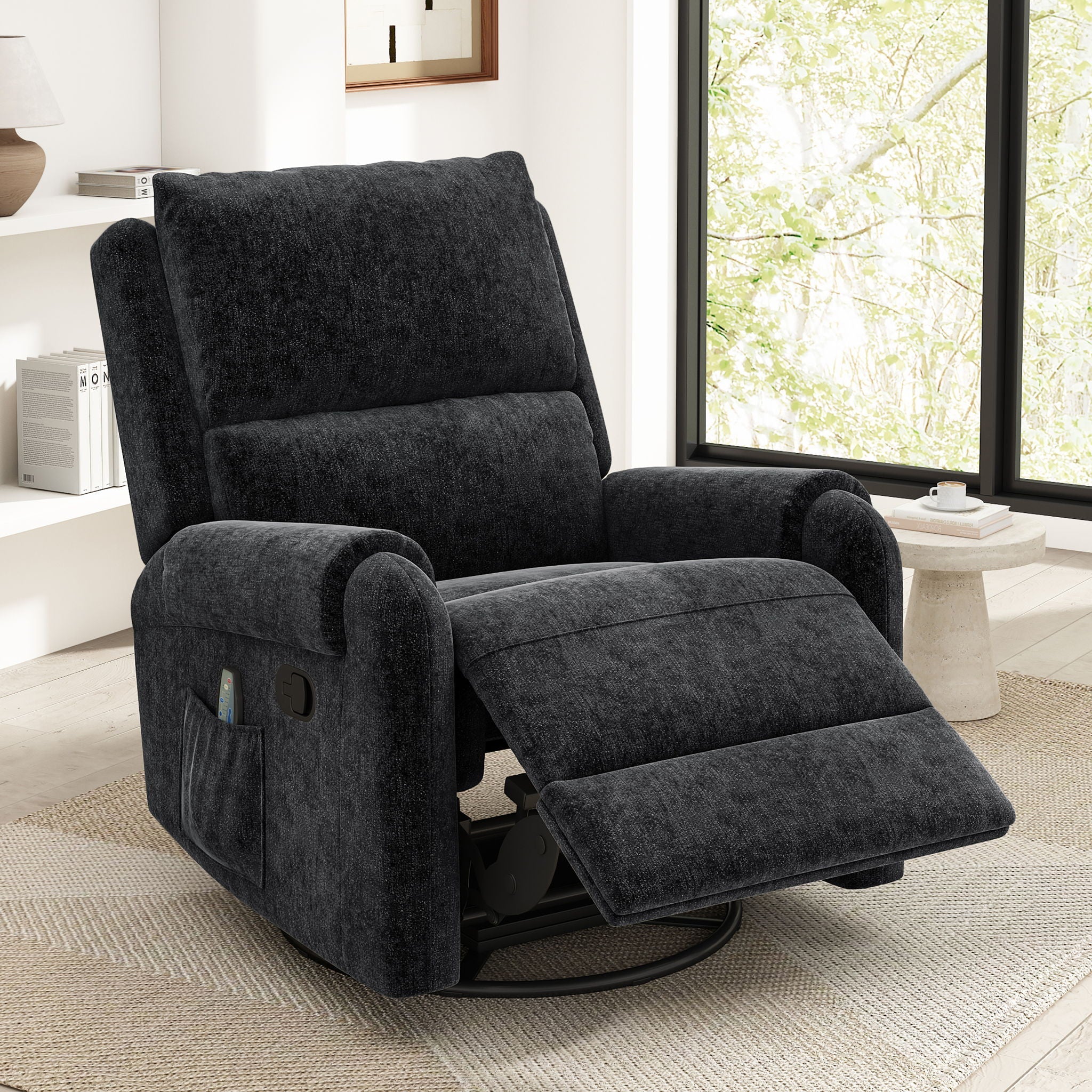 Manual Recliner Massage Chair With Swivel Rocker, 8 Massage Modes, Side Storage Pocket by Unique Piece Furniture