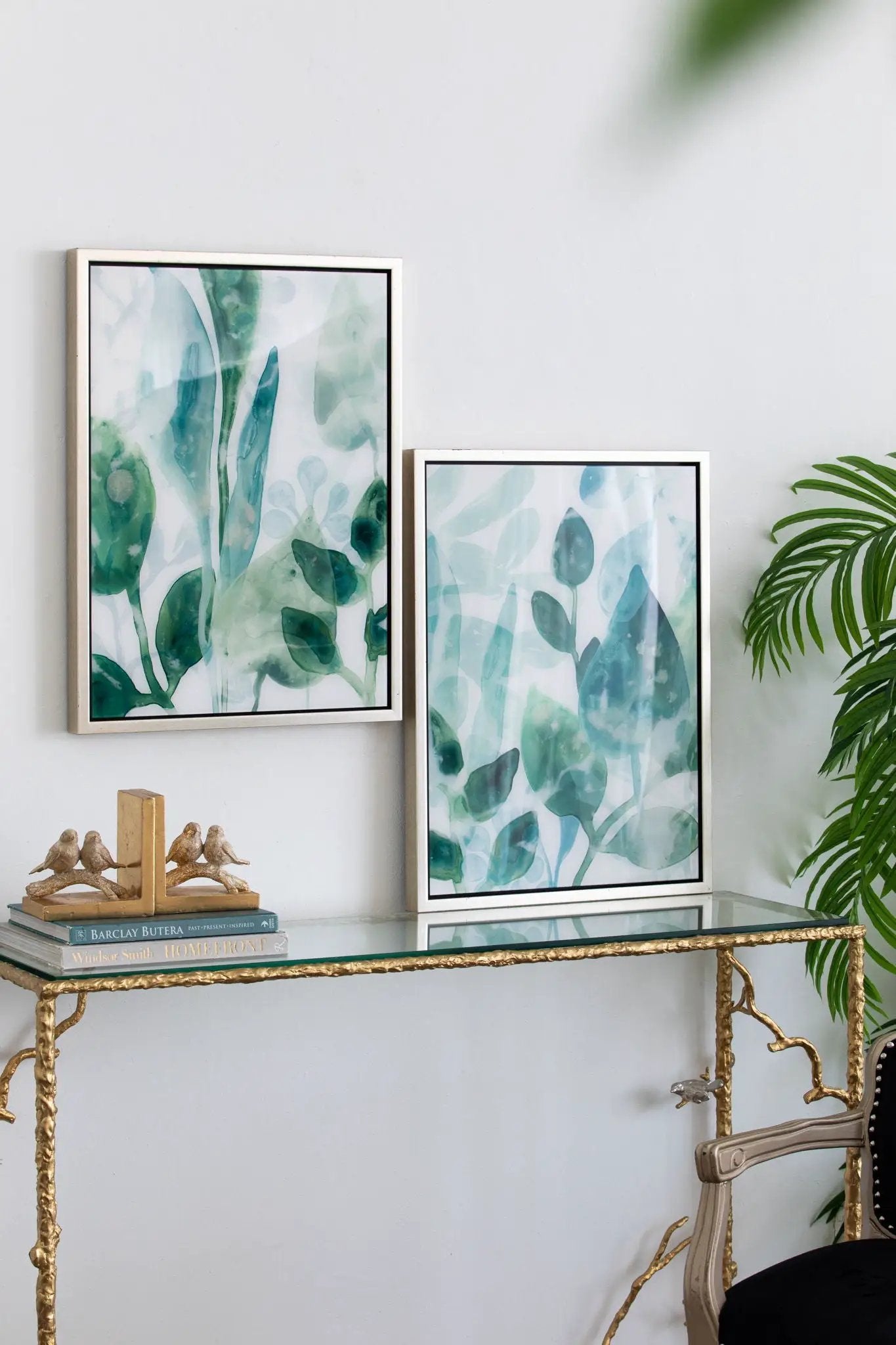Framed Printed Acrylic Decorative Wall Art, Wall Decor For Living Room (Set of 2) - White / Green by Unique Piece Furniture