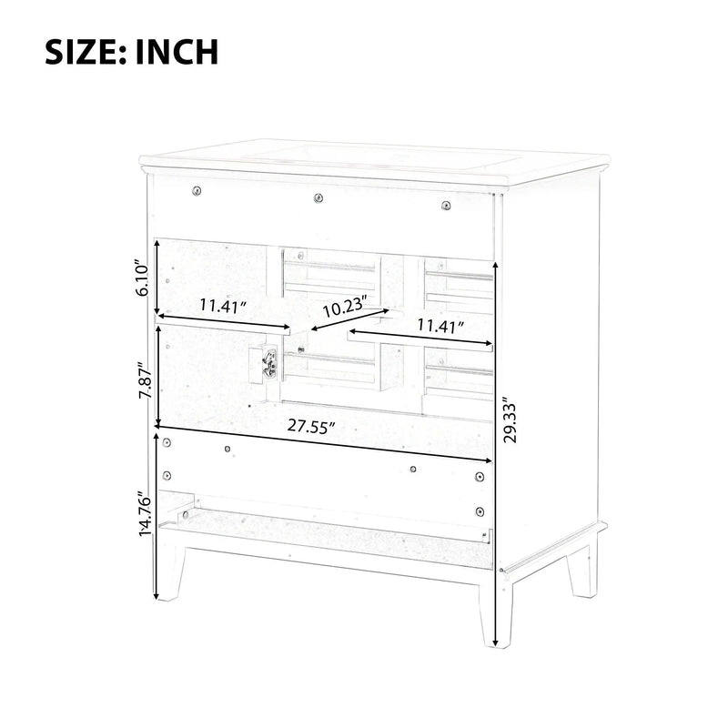 30" Bathroom Vanity With Sink Combo, Multi Functional Bathroom Cabinet With Doors And Drawer - Black
