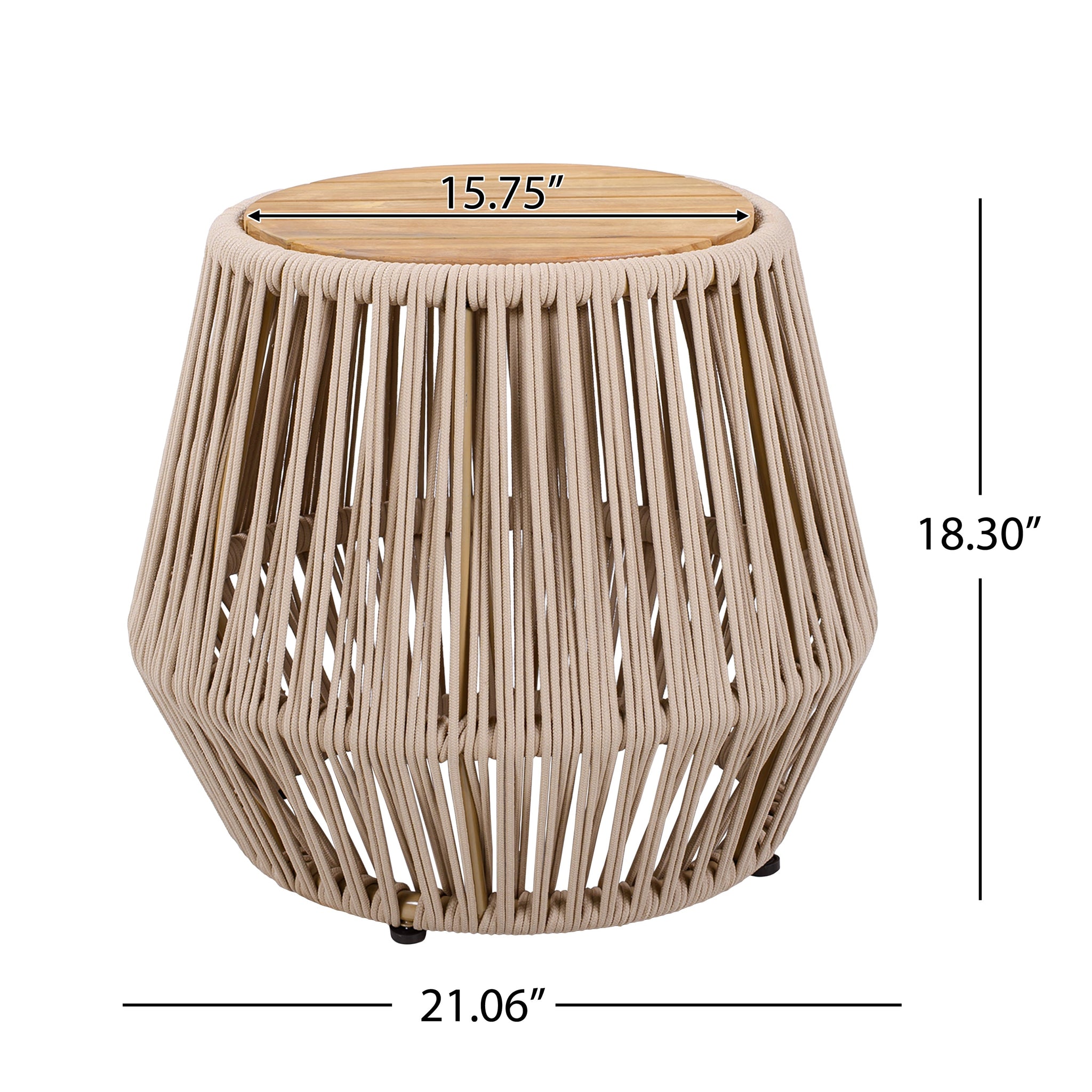 Acacia Wood Side Table with Beige Rope Base by HouseOfZazla