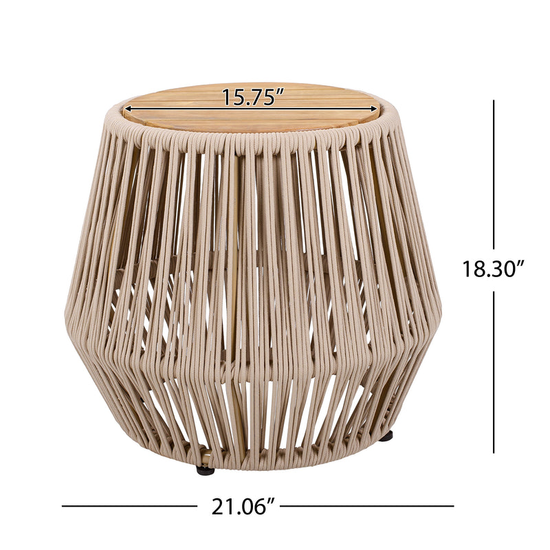 Acacia Wood Side Table with Beige Rope Base by HouseOfZazla