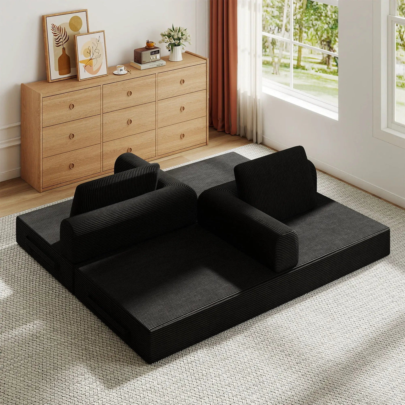 Convertible Sleeper Sofa Bed With Cylindrical Pillow, Fixed Shape Frame by Unique Piece Furniture