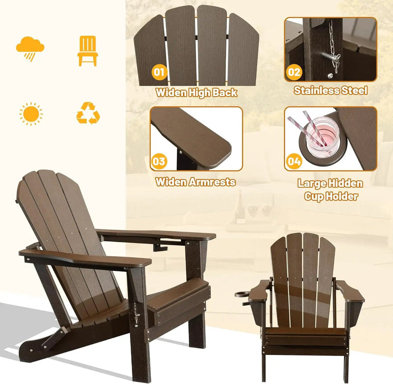 Adirondack Chairs Set of 2 with Cup Holder - Brown HDPE Outdoor Chairs by HouseOfZazla