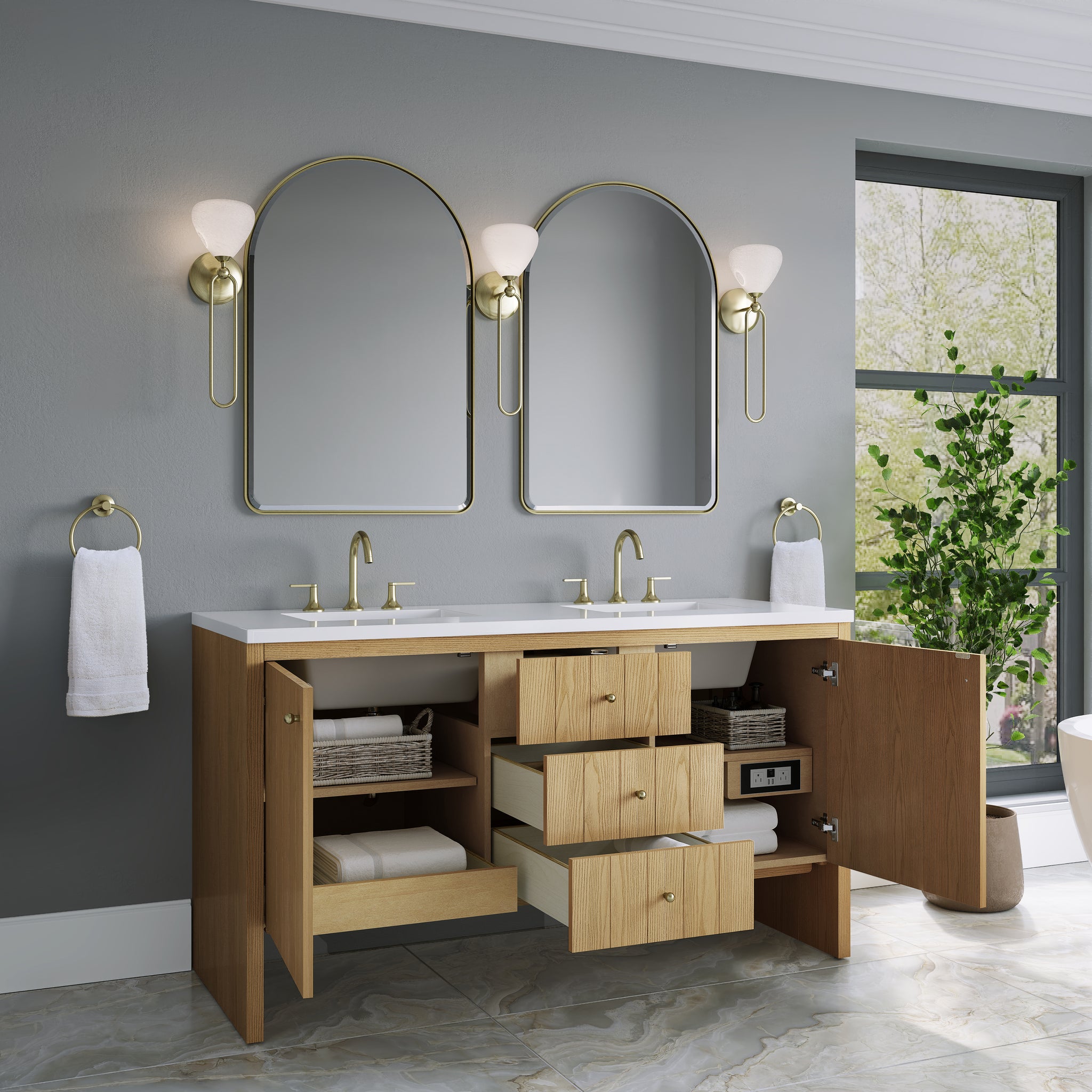 James Martin Hudson 60" Double Bathroom Vanity, Light Natural Oak, view 40