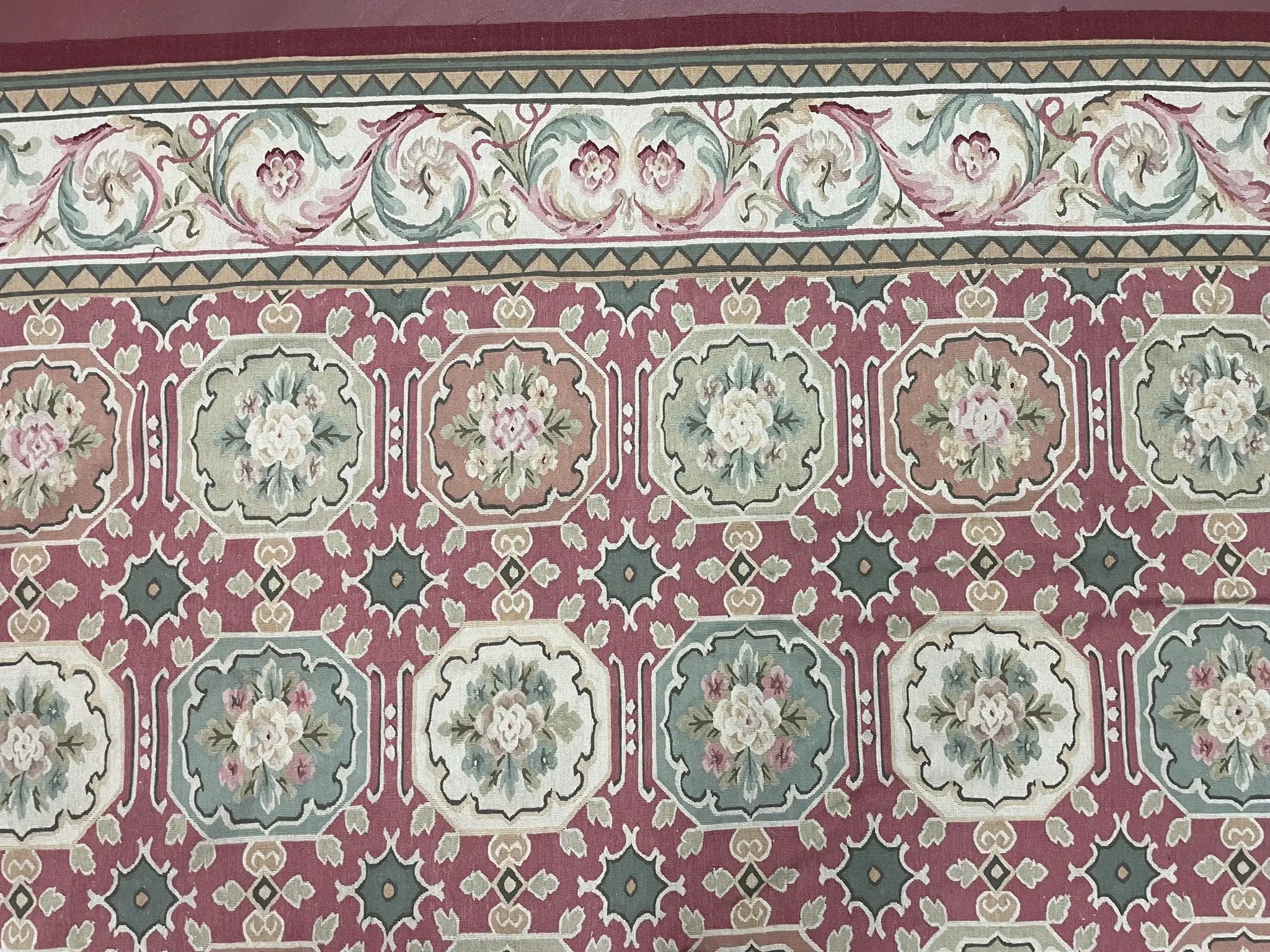 Square Aubusson Rug 9x9, Panel Design, European French English Carpet, Wool by Jewel Rugs