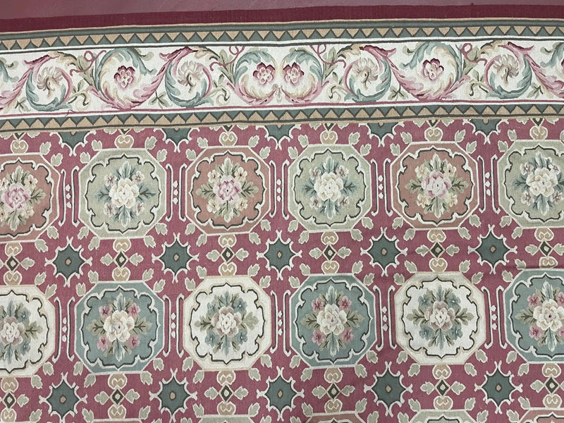 Square Aubusson Rug 9x9, Panel Design, European French English Carpet, Wool by Jewel Rugs