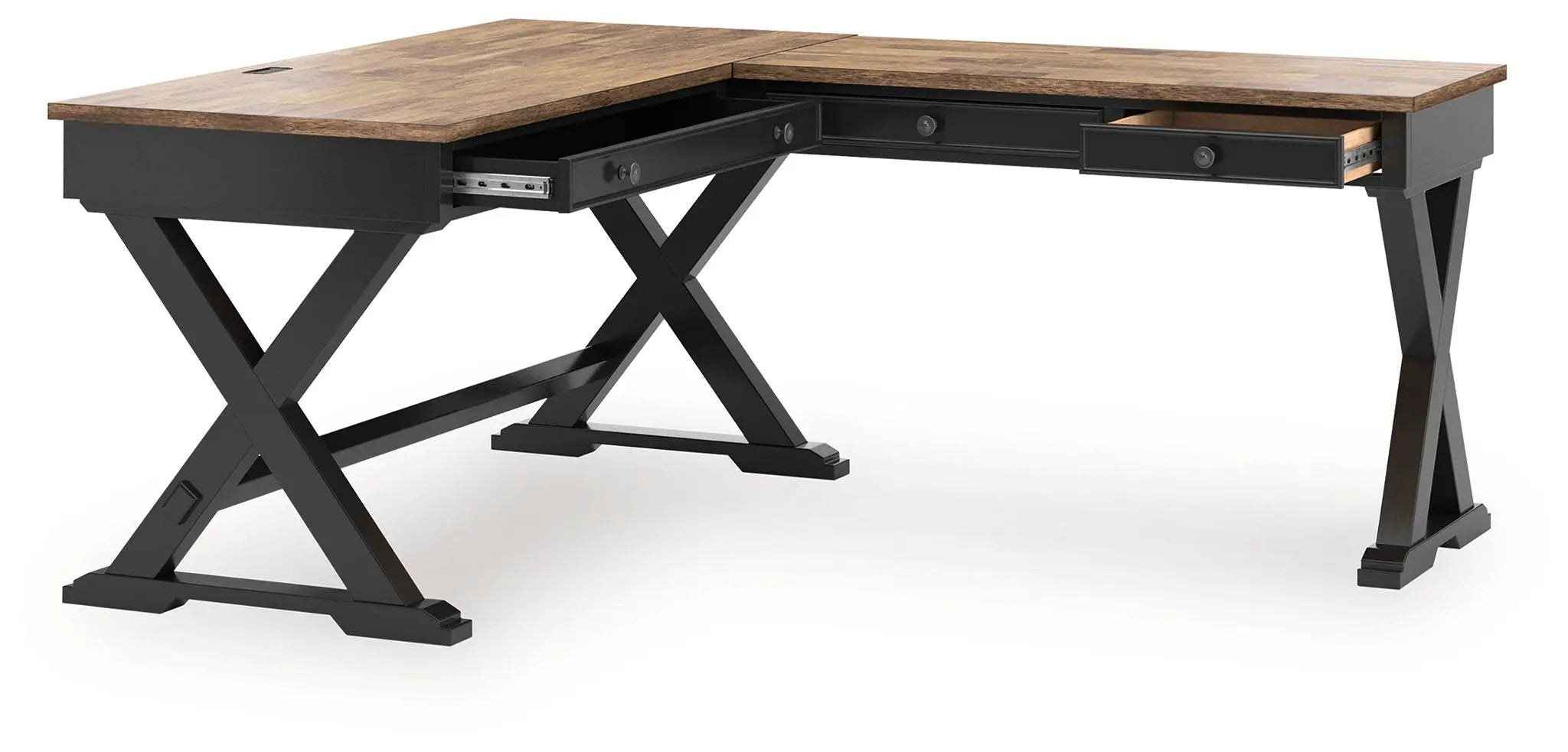 Wildenauer - 4 Pc. - Home Office Desk And Return, Swivel Desk Chair, Bookcase - Brown / Black by Unique Piece Furniture