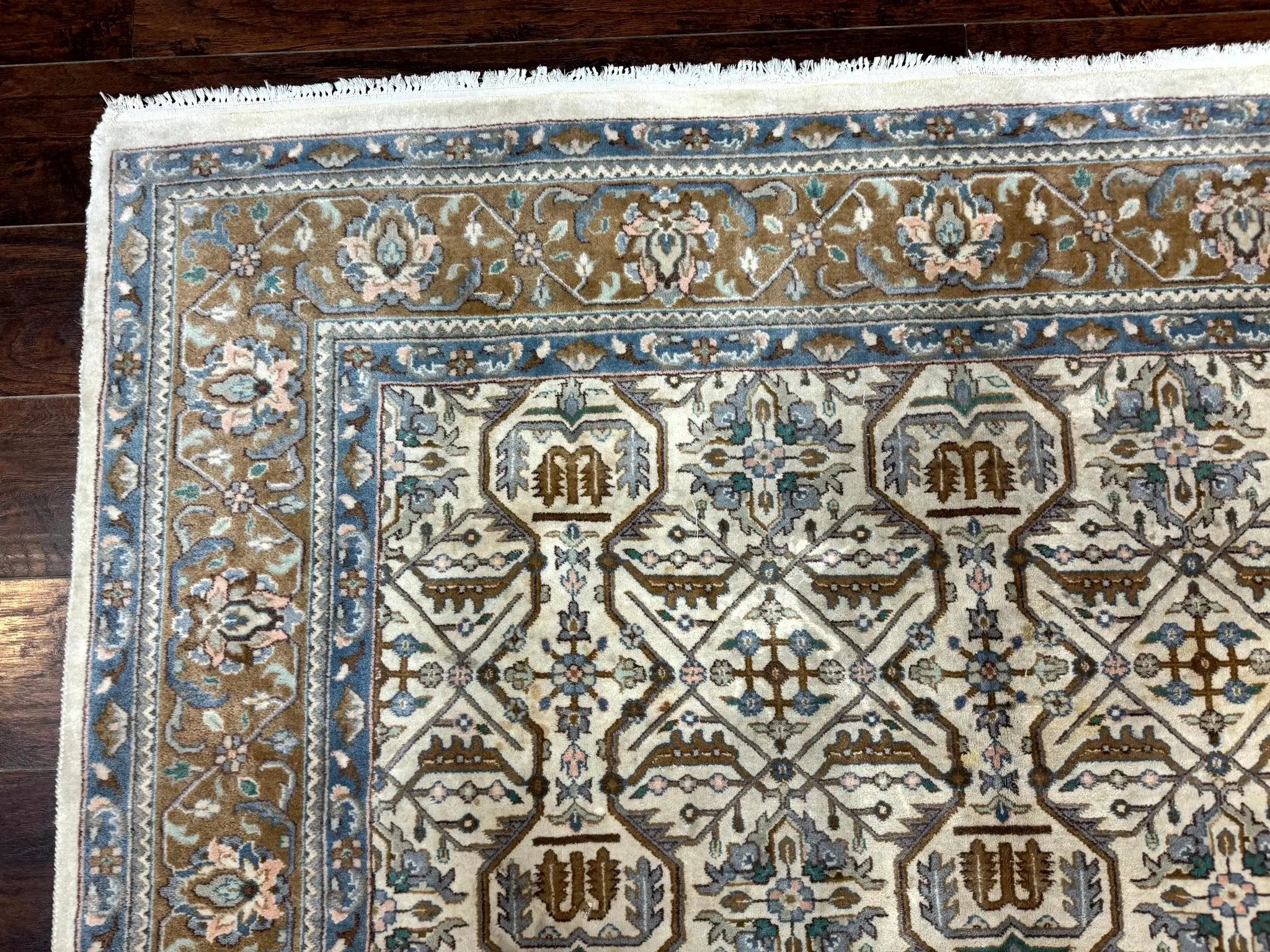 Indo Persian Rug 6x9, Beige, Allover Pattern, Vintage Wool Oriental Carpet by Jewel Rugs