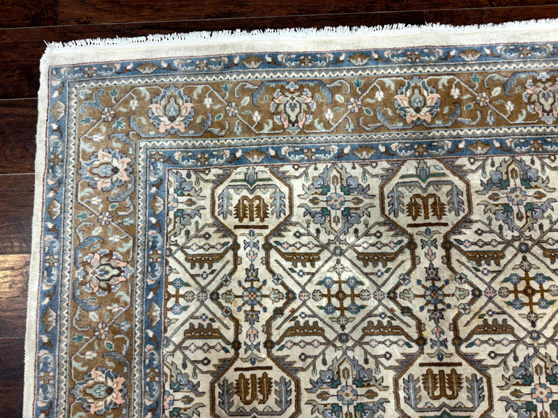 Indo Persian Rug 6x9, Beige, Allover Pattern, Vintage Wool Oriental Carpet by Jewel Rugs